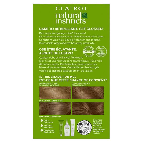 Instincts Clairol Demi-Permanent Hair Color Cream Kit - 7 Dark Blonde, Coastal Dune: Ammonia-Free, Paraben-Free, Vegan, Includes Conditioner