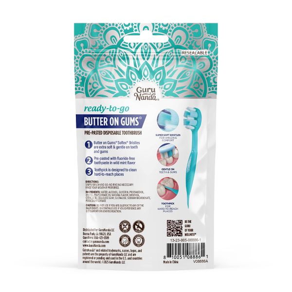 GuruNanda Butter on Gums Pre-Pasted Toothbrushes - 5ct