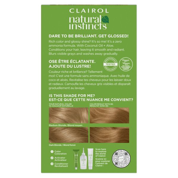 Instincts Clairol Demi-Permanent Hair Color Cream Kit - 7 Dark Blonde, Coastal Dune: Ammonia-Free, Paraben-Free, Vegan, Includes Conditioner