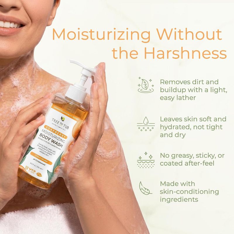 Tree To Tub Citrus Body Wash for Dry Skin & Sensitive Skin - pH Balanced Moisturizing Body Wash, Hydrating Sulfate Free Body Soap for Women & Men