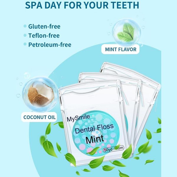 MySmile Woven Dental Floss with Coconut Oil, Effective Plaque Removal, Mint Flavor, 2* 50 Yards