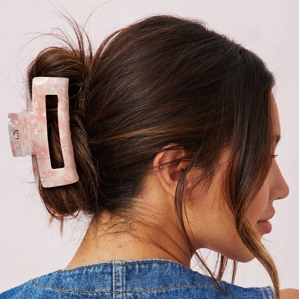 scünci | lüxe Acrylic Open Cut Rectangle Claw Clip - Pink