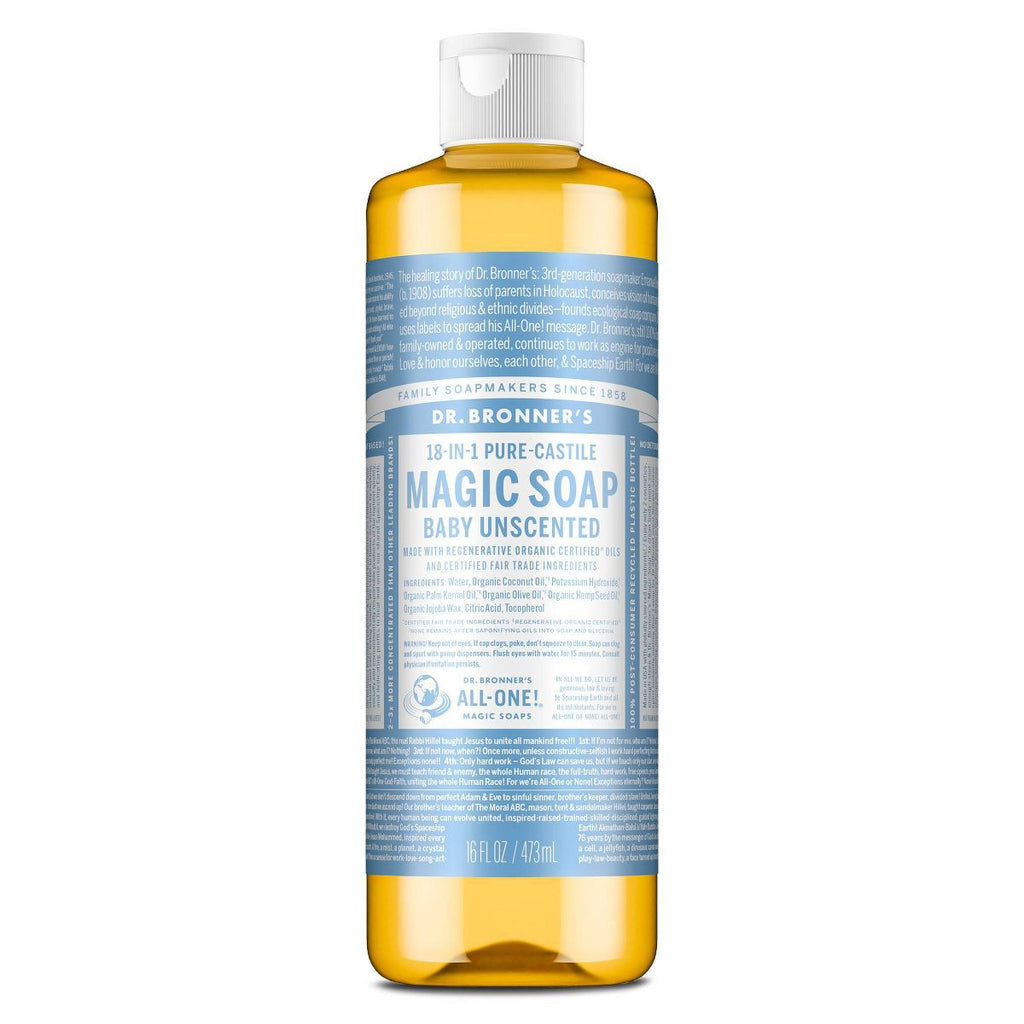 Dr. Bronner's Magic Pure Castile Liquid Soap Bodywash - Baby Unscented - 16 fl oz