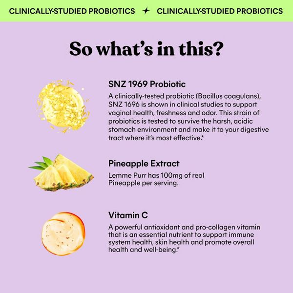 Lemme Purr Vaginal Probiotic Gummies - pH & Odor Support - Pineapple & Vitamin C - Pineapple Flavored - 14ct