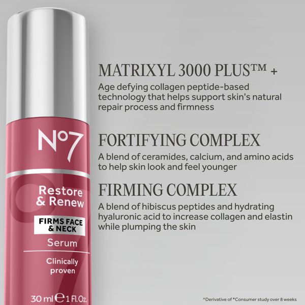 No7 Restore & Renew Face & Neck Serum - 1 fl oz