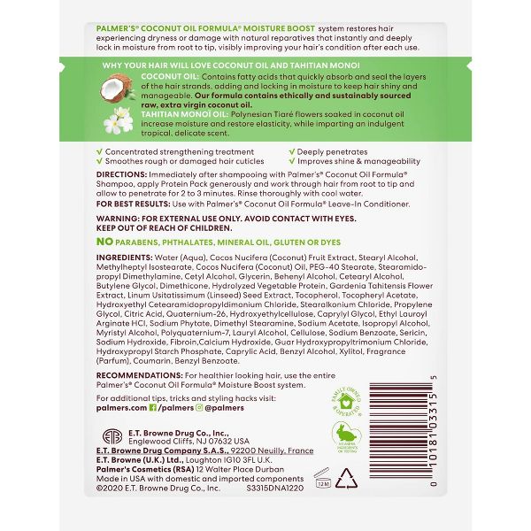 Palmers Coconut Oil Formula Moisture Boost Protein Pack - 2.1oz