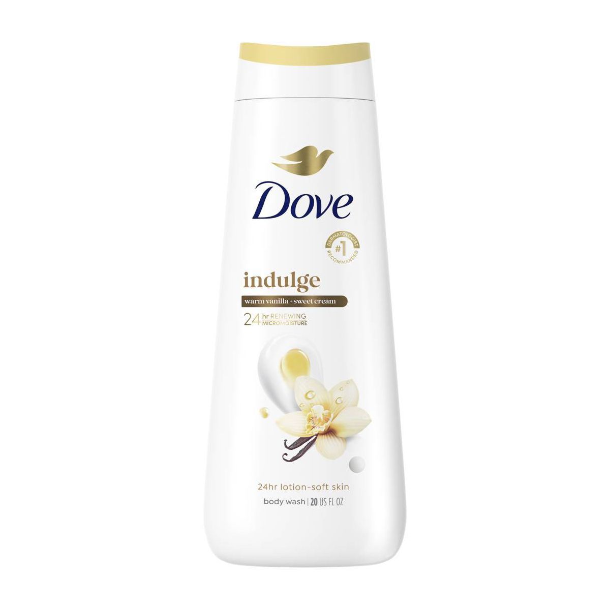 Dove Beauty Indulge 24-Hour Lotion-Soft Skin Body Wash - Warm Vanilla Sweet Cream - 20 fl oz