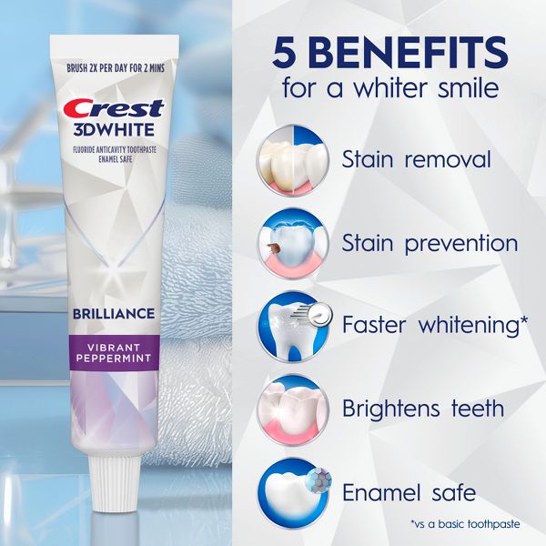 Crest 3D White Brilliance Vibrant Whitening Toothpaste - Peppermint - 2.4oz