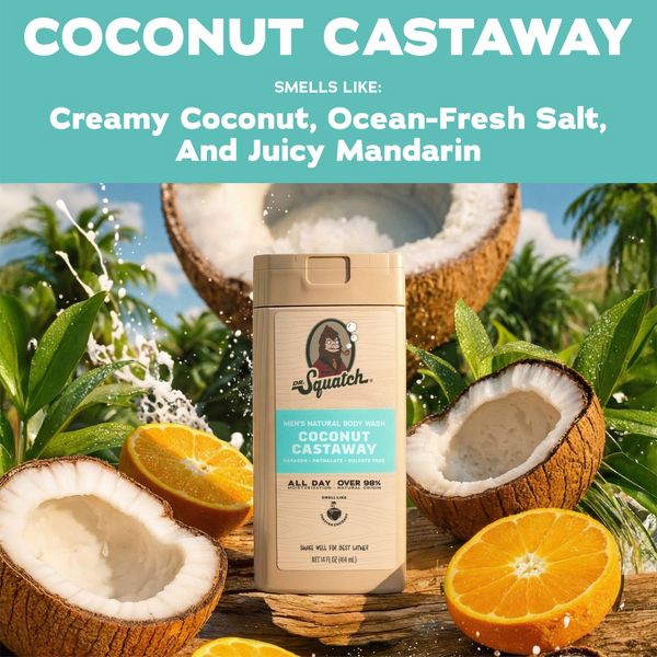 DR. SQUATCH Men's Natural Non-Exfoliating Body Wash - Coconut Castaway - 14 fl oz