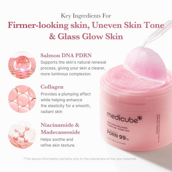 medicube Korean Skincare PDRN Pink Collagen Toning Gel Pads - 70pc