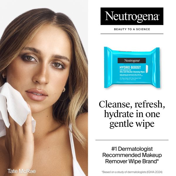 Neutrogena Hydro Boost Makeup Remover Wipes - Ultra Soft Micellar Facial Cleansing with Hyaluronic Acid - 25ct