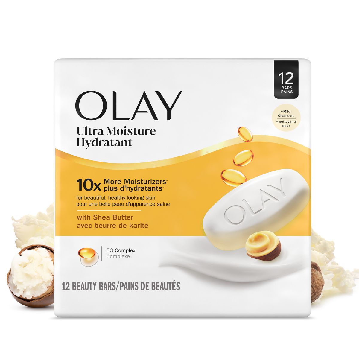 Olay Moisture Outlast Ultra Moisture Shea Butter Beauty Bar Soap with Vitamin B3 Complex - 3.17oz/12ct