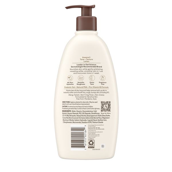 Aveeno Tone + Texture Daily Renewing Body Lotion, Fragrance-Free, 18 oz