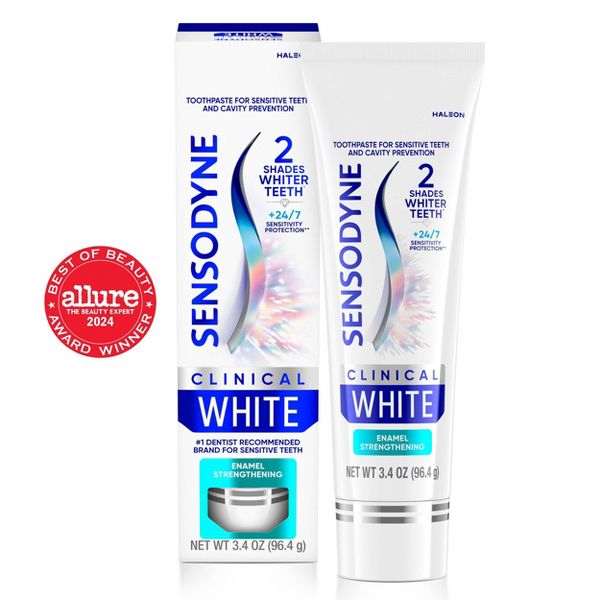 Sensodyne Clinical White Fluoride Enamel Strengthening & Whitening Toothpaste for Sensitive Teeth - 3.4oz