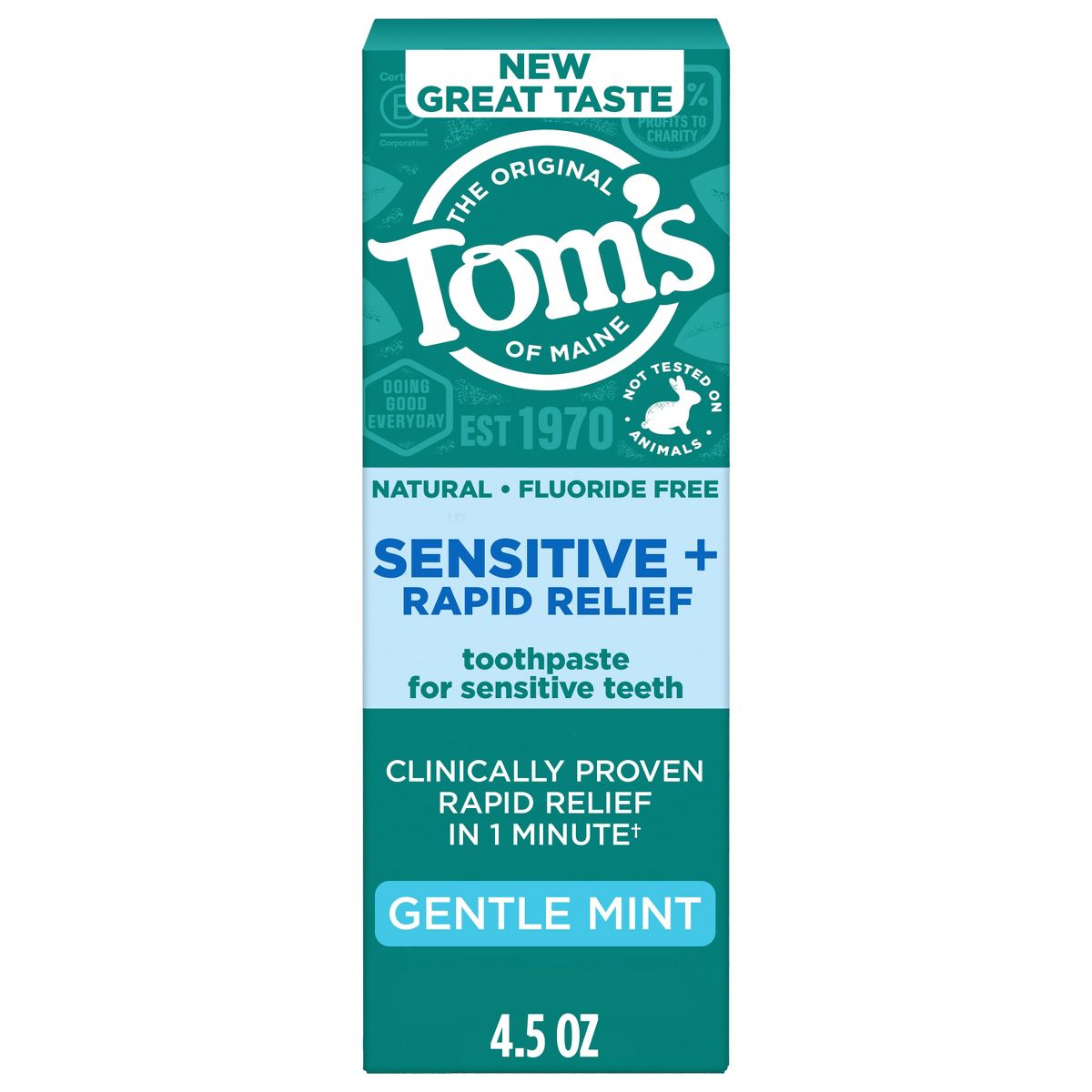 Tom’s of Maine Sensitive Plus Rapid Relief Fluoride Free Toothpaste - Gentle Mint - 4.5oz