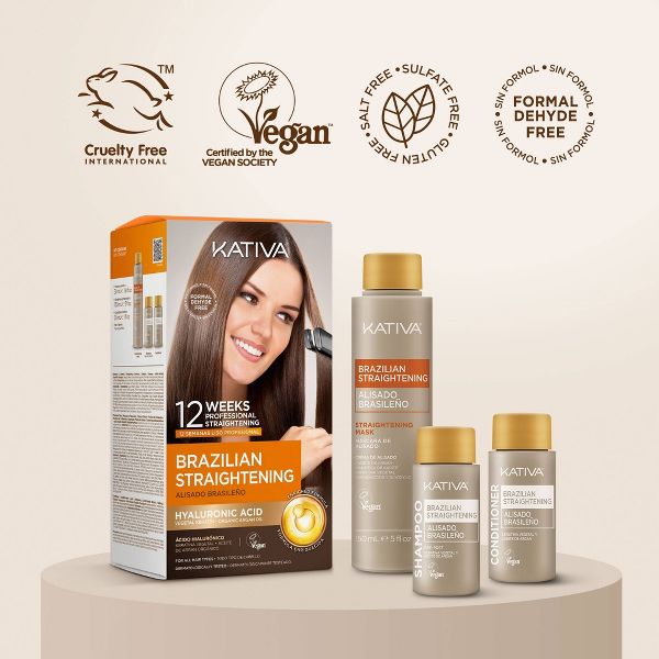 KATIVA Brazilian Straightening Natural Hair Treatment Kit - 3ct