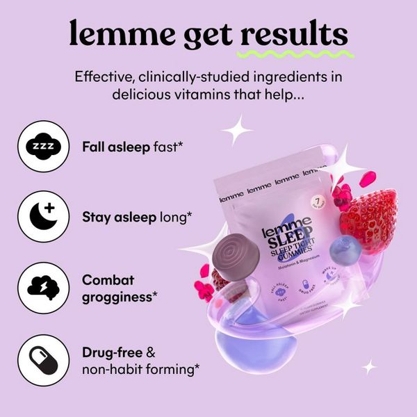 Lemme Sleep Gummies - Deep Sleep Support - 5 mg Melatonin, Magnesium & L-Theanine - Berry Flavored - 14ct