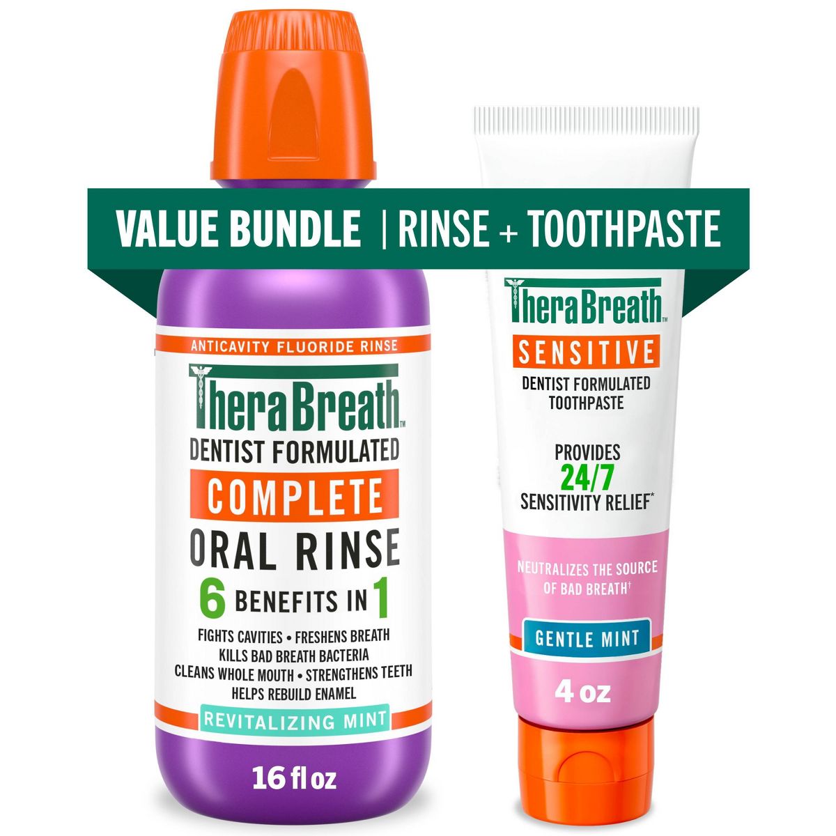 TheraBreath 4oz Sensitive Toothpaste + 16 fl oz Complete Mouthwash
