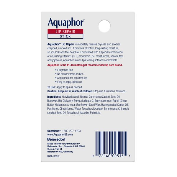 Aquaphor Lip Repair Stick for Dry Chapped Lips - 0.17oz