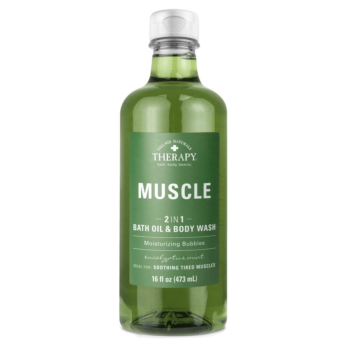 Village Naturals Therapy Muscle 2in1 Foaming Bath Oil & Body Wash, Eucalyptus Mint Scent, 16 fl oz