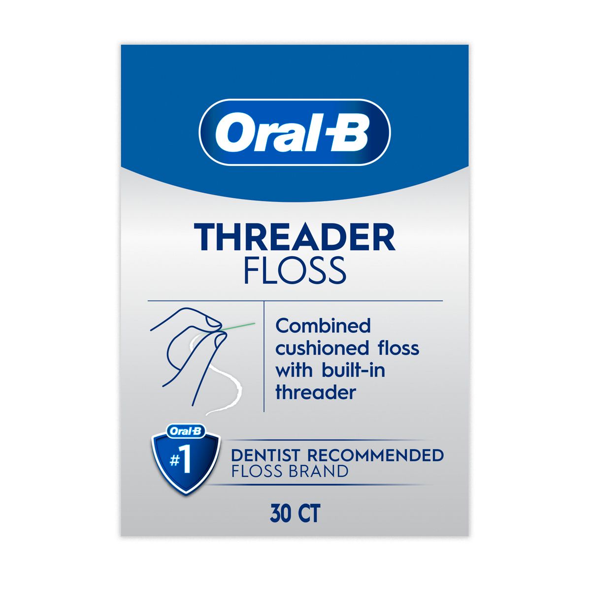 Oral-B Threader Dental Floss for Bridges, Braces and Implants - 30 Threaders