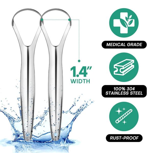 Maison Products Tongue Scraper for Adults (2 Pack), Reduce Bad Breath, Stainless Steel Tongue Cleaners, 100% Metal Tongue Scraper