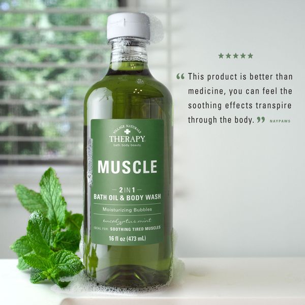 Village Naturals Therapy Muscle 2in1 Foaming Bath Oil & Body Wash, Eucalyptus Mint Scent, 16 fl oz