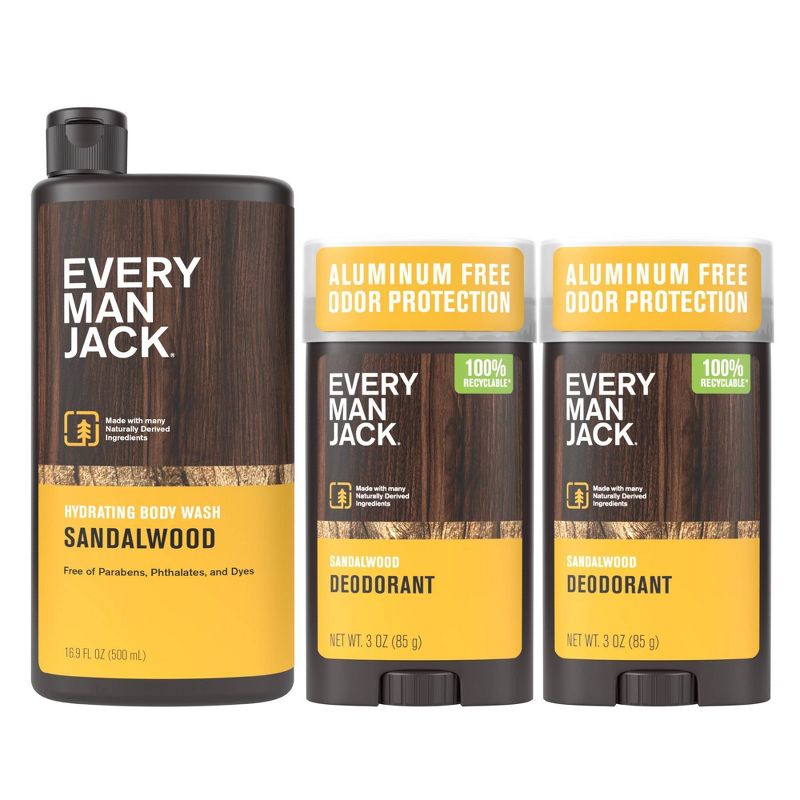 Every Man Jack Sandalwood Men's 16.9 fl oz Body Wash + 2 Pack/3oz Each Deodorants