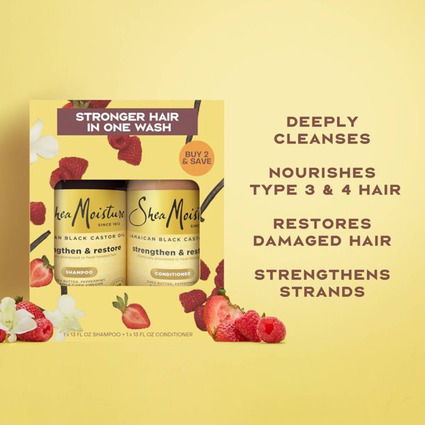 SheaMoisture Shampoo & Conditioner Bundle for Damaged Hair, 100% Pure Jamaican Black Castor Oil - 26oz/2pk