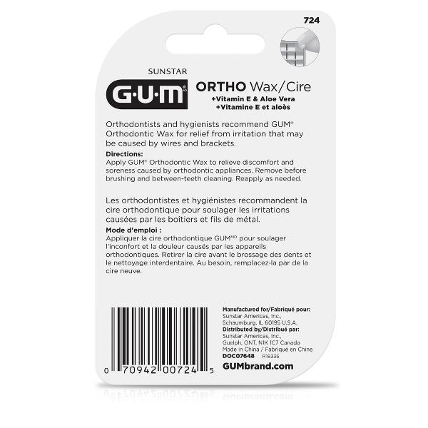 GUM Orthodontic Wax for Braces and Dental Devices with Vitamin E & Aloe Vera - Mint - 6pk