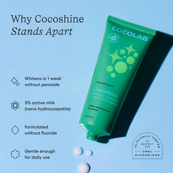 Cocolab Cocoshine Whitening Non-Fluoride Nano Hydroxyapatite Toothpaste - Delightful Mint - 4oz