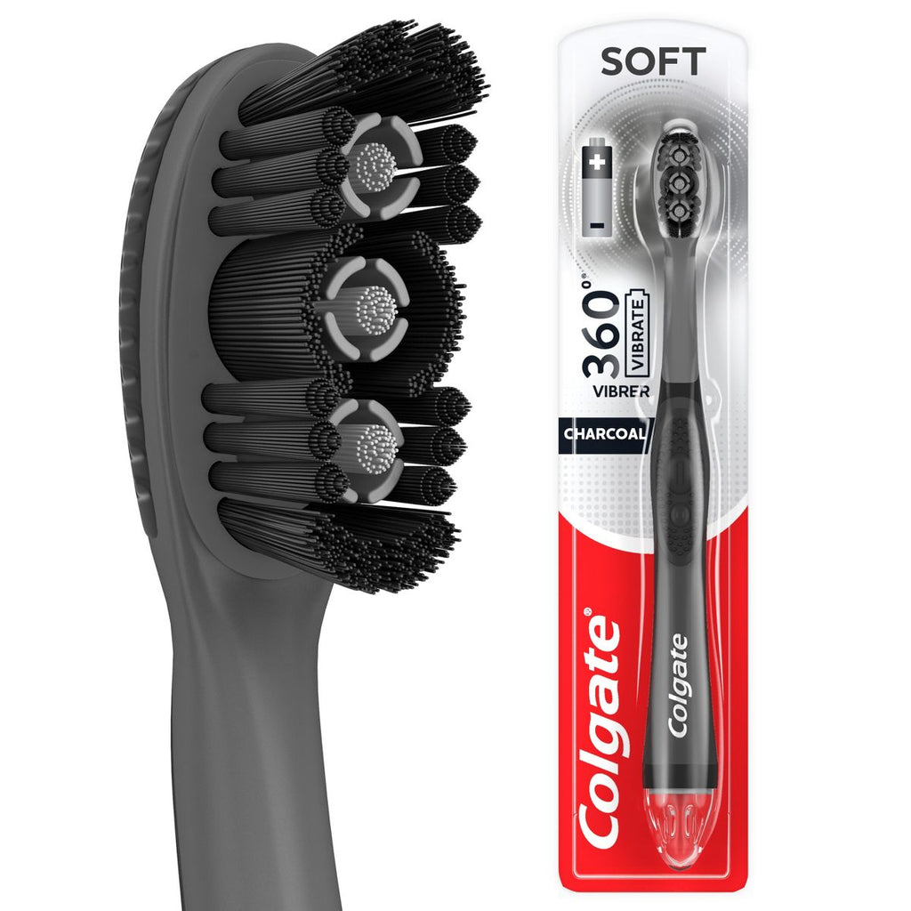Colgate 360 Vibrate Charcoal Battery Powered Electric Toothbrush - Soft - Black