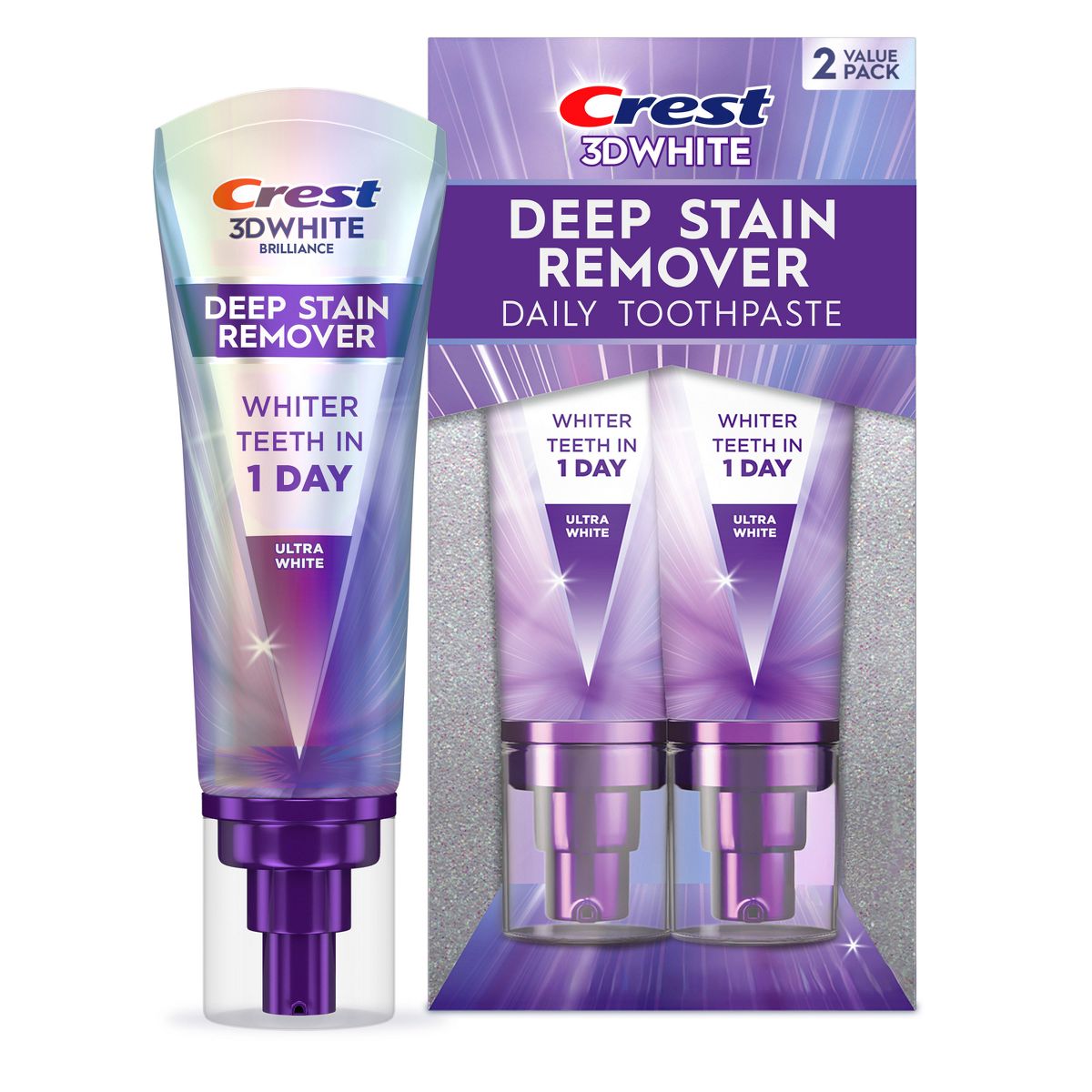 Crest Toothpaste 3D White Deep Stain Remover Ultra White Toothpaste - 3.1oz/2pk