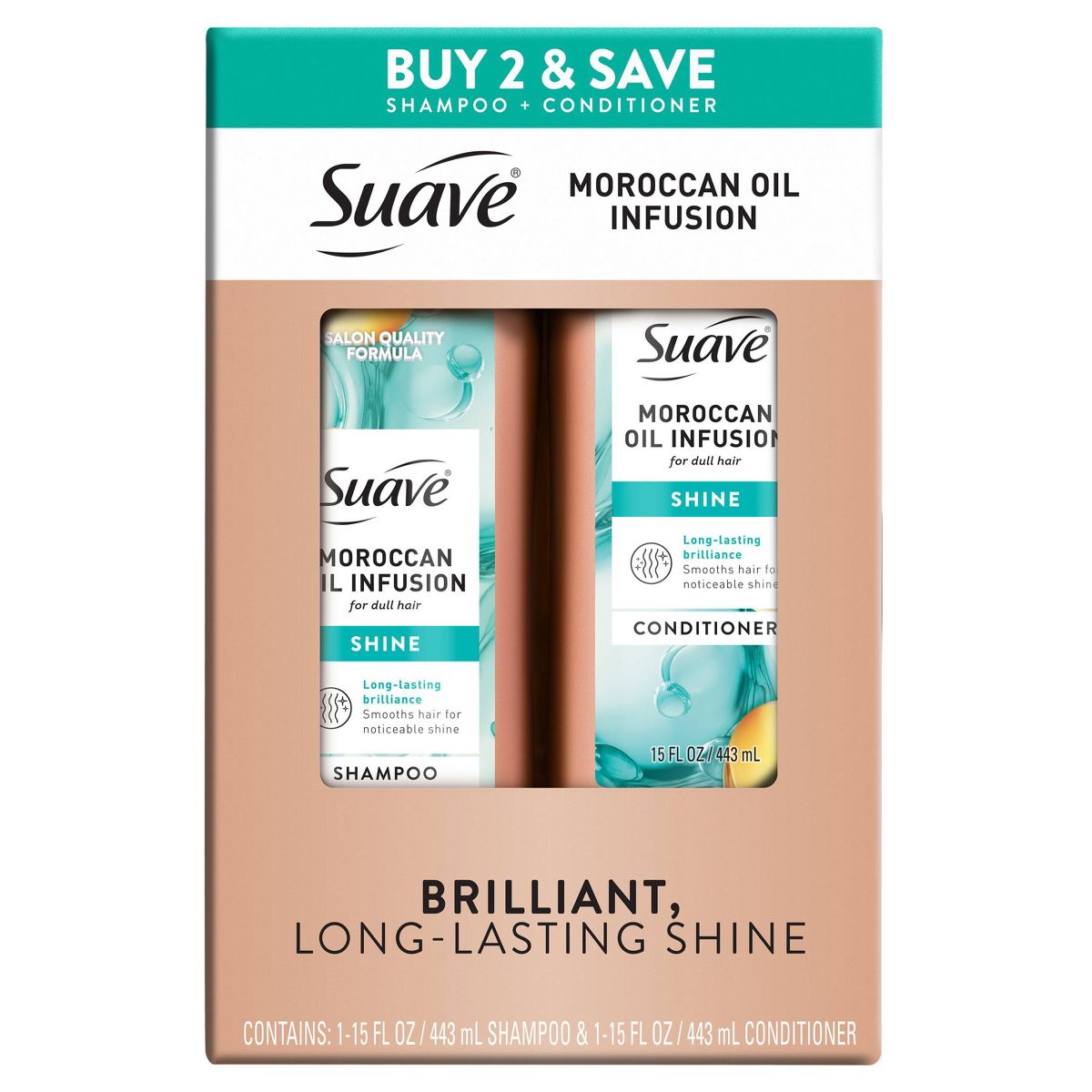Suave Moroccan Oil Infusion Shine Shampoo and Conditioner - 2pk/30 fl oz