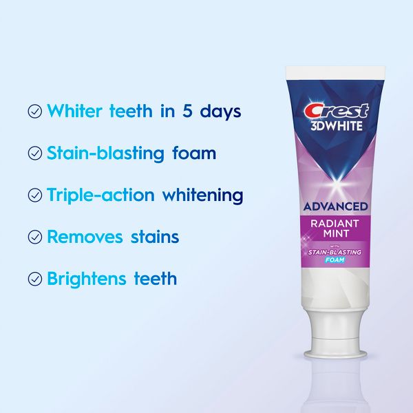 Crest 3D White Advanced Travel Size Fluoride Whitening Toothpaste - Radiant Mint - 2.4oz