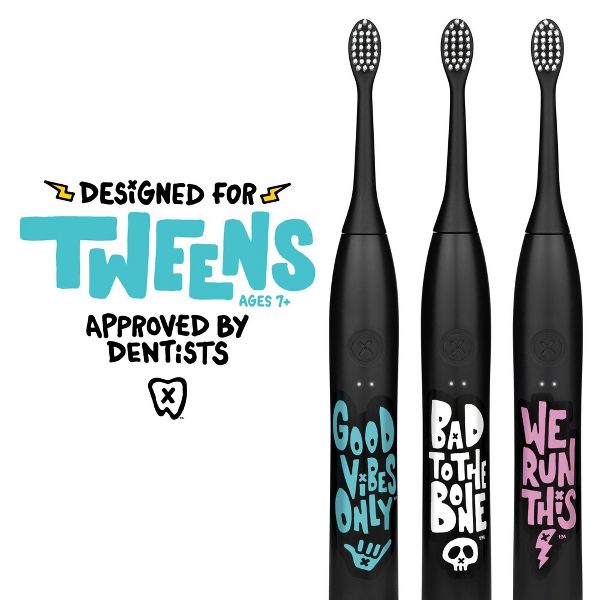 Made by Dentists Sonic Good Vibes Only Tween Rechargeable Electric Toothbrush with Timer Multiple Brush Modes and 3 Brush Heads - Black