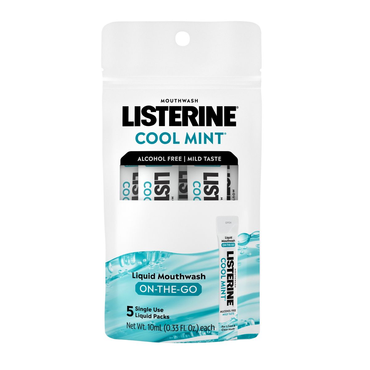 Listerine On-The-Go Cool Mint Mouthwash Packets - Alcohol-Free - 0.33 fl oz/5ct