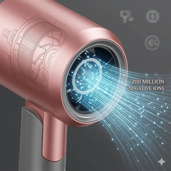 Hoey 1800W Professional Ionic Hair Dryer with Diffuser and Concentrator Attachments - 3 Heat Settings