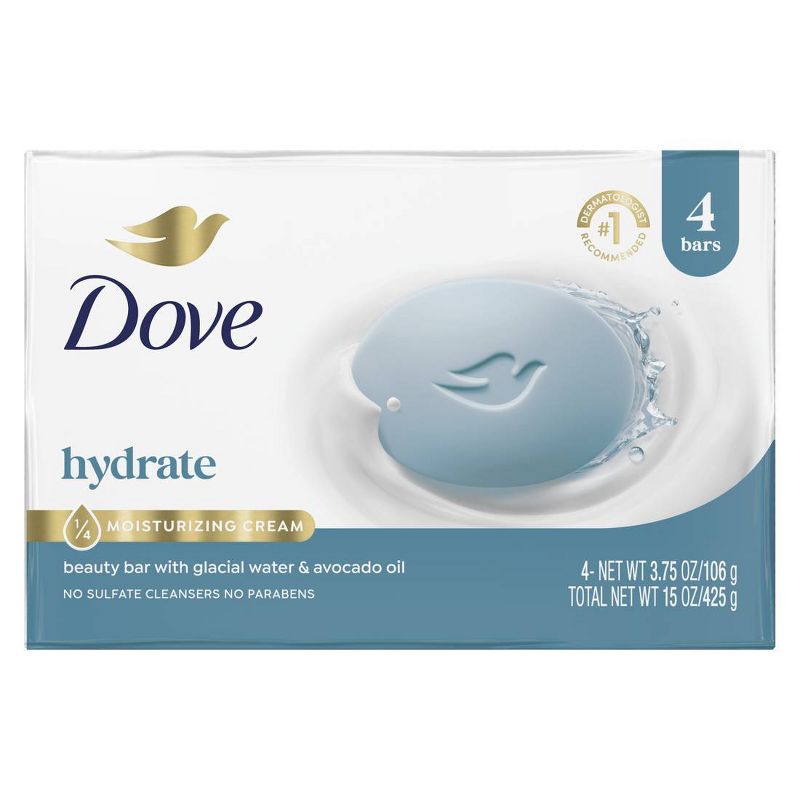 Dove Beauty Hydrating Bar Soaps - Glacial Water & Avocado Oil - 15oz/4ct