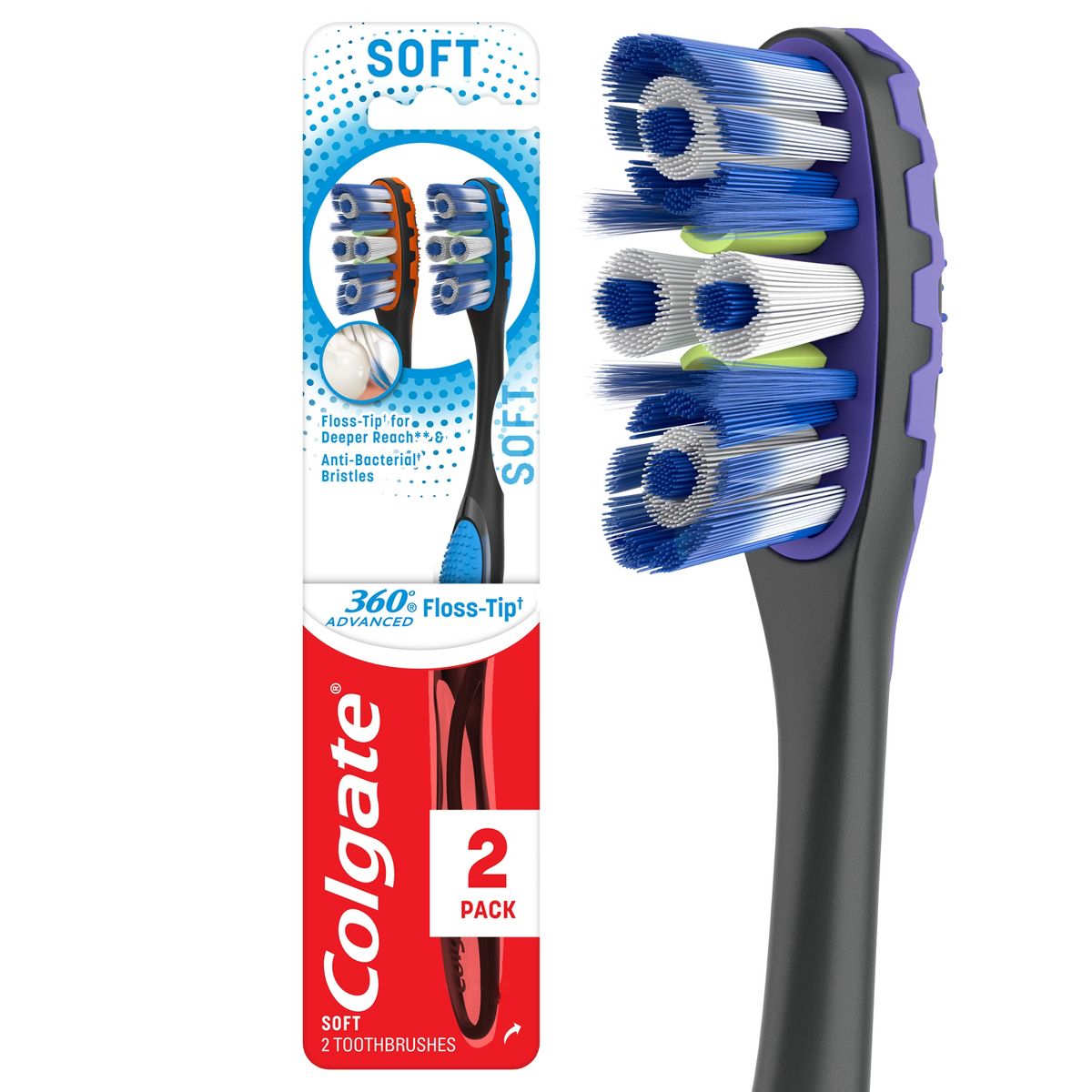 Colgate 360 Advanced Floss-Tip Manual Toothbrush - Soft - 2ct