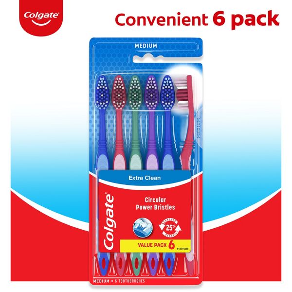 Colgate Extra Clean Manual Toothbrush Medium - 6ct