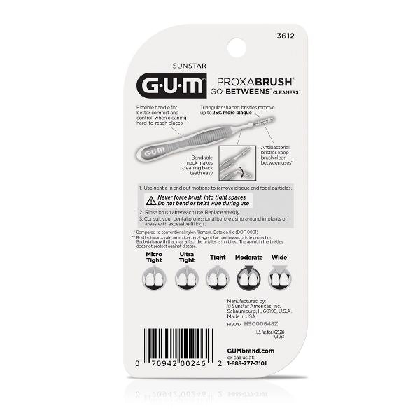 GUM Proxabrush Go-Betweens Moderate, Interdental Brushes Dental Picks - Soft - 10ct/4pk