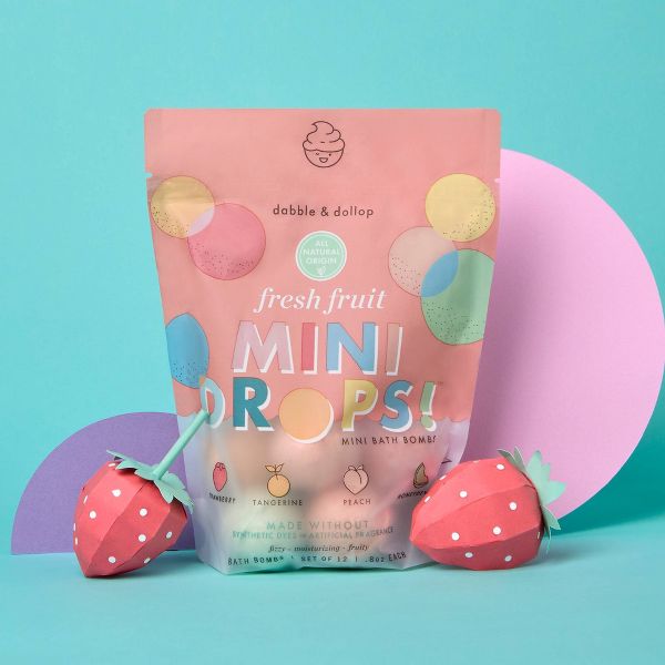 Dabble & Dollop Mini Bath Bombs - Fresh Fruit Variety - 12ct/0.8oz