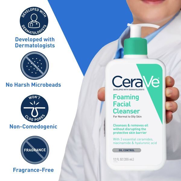 CeraVe Foaming Face Wash with Hyaluronic Acid and Niacinamide for Oily Skin - 12 fl oz