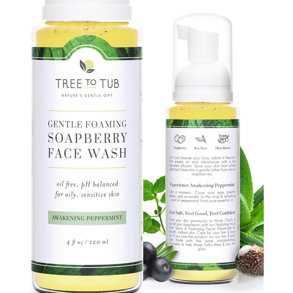 Tree To Tub Sensitive Skin Face Wash for Oily Combination Skin - Gentle Tea Tree Face Cleanser for Women & Men, All Natural Peppermint Facial Cleanser