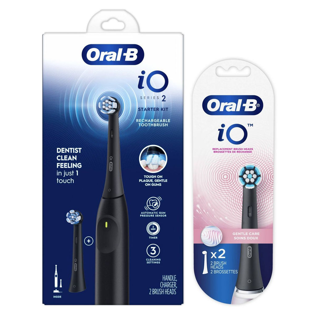 Oral-B iO 2 Count Oral Care Accessories + 2 Count Brush Heads and Electric Toothbrush Charger Base