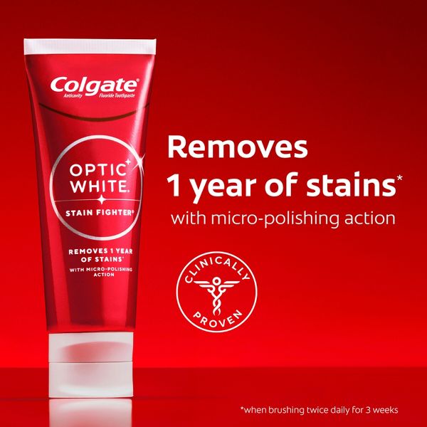 Colgate Optic White Stain Fighter Teeth Whitening Toothpaste - Anticavity Toothpaste with Fluoride - Clean Mint - 3.8oz/3pk
