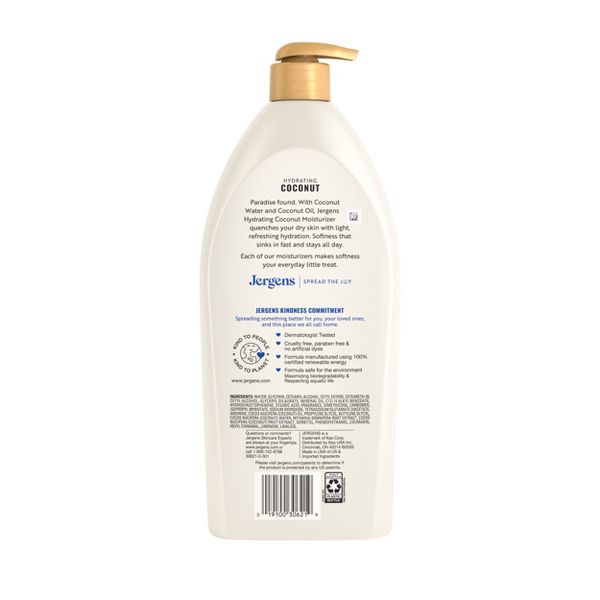 Jergens Hydrating Coconut Hand and Body Lotion for Dry Skin, Dermatologist Tested - 33.8 fl oz