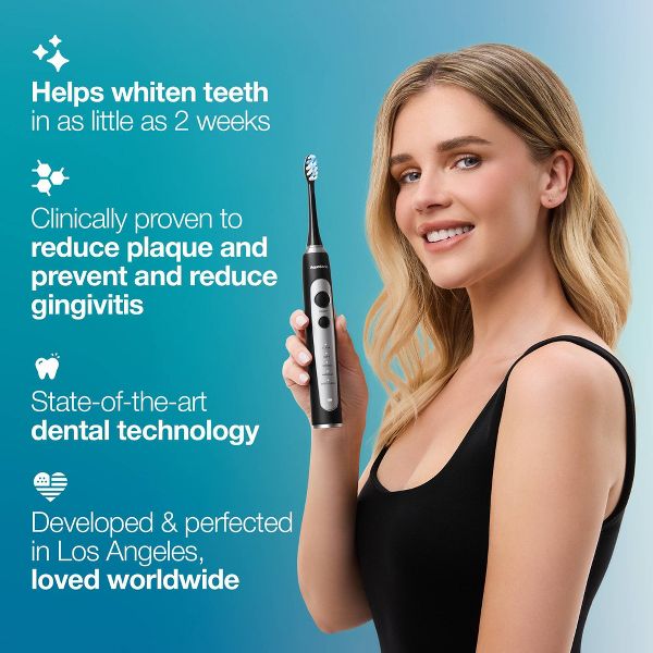 Aquasonic Precision Rechargeable Electric Toothbrush AS-PREC-TB with Timer Multiple Brush Modes 4 Brush Heads and Travel Case - Black