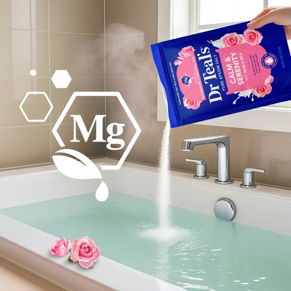 Dr Teal's Epsom Salt Magnesium Soak - Calm & Serenity with Rose Essential Oil & Milk Protein - 3 lbs